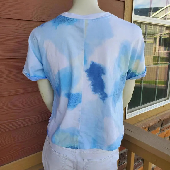 Champion Women's Tie-Front Print Tee Multi Wash Cloud Deep Forte Blue Medium - Picture 12 of 15